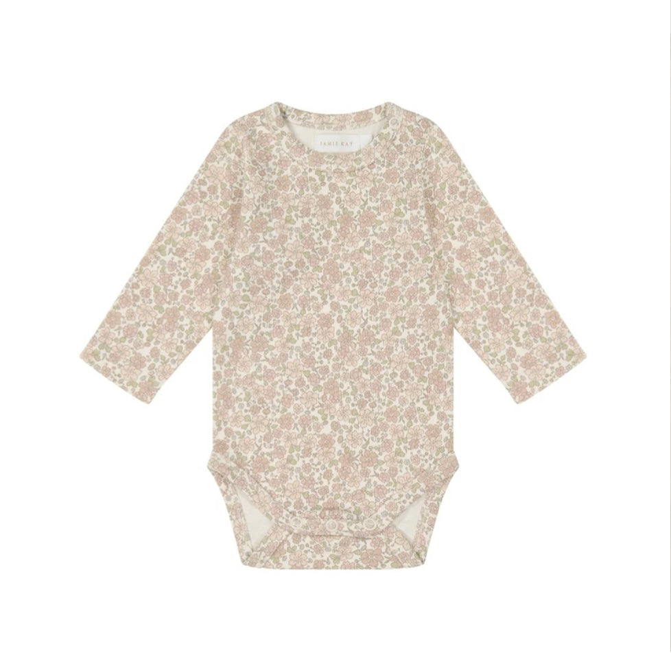 Organic Cotton Long Sleeve Bodysuit | Chloe Floral Tofu