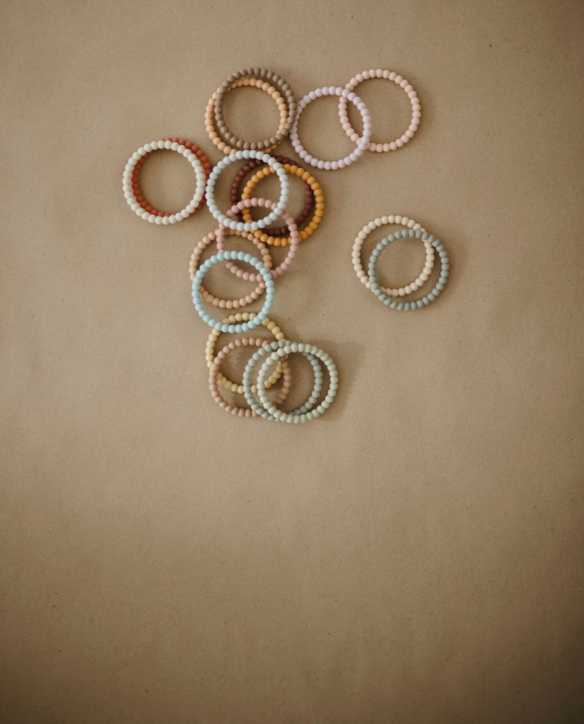 Mushie Silicone Pearl Teether Bracelets | Berry/Marigold/Khaki