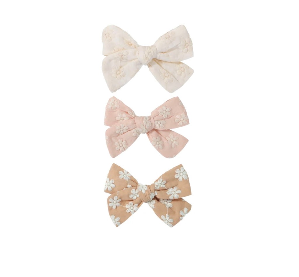 3 Pack Bow Clips | Embroidery