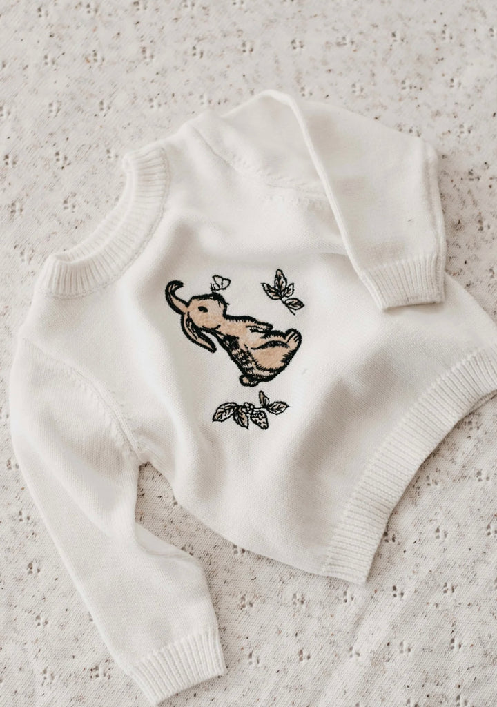 White Embroidery BunnyJumper