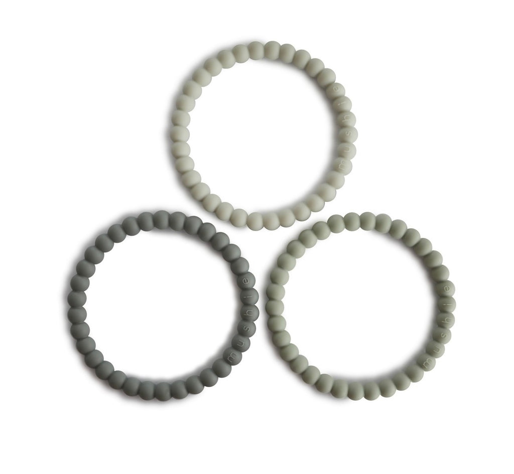 Mushie Silicone Pearl Teether Bracelets | Green Tea/Cool Gray/Sea Salt