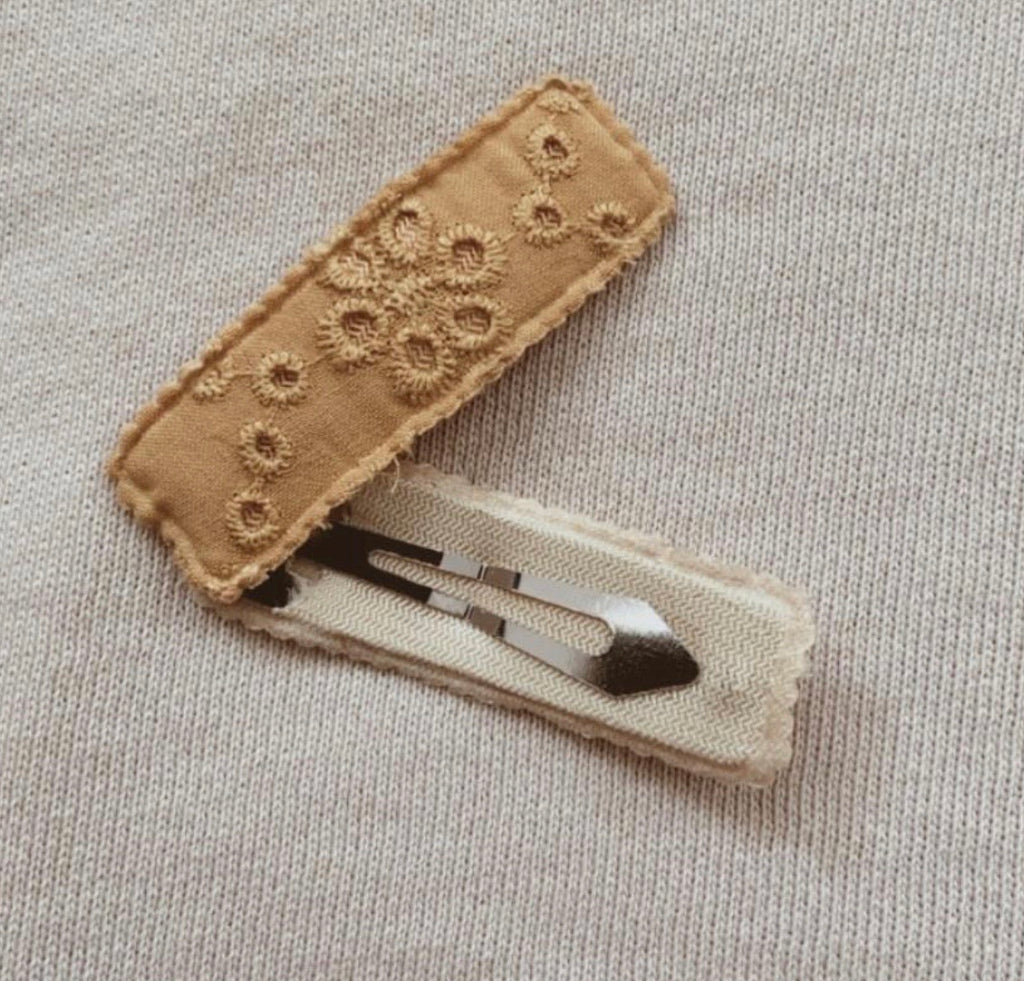 Mustard and Beige Broderie Clip Set - Mae and Rae