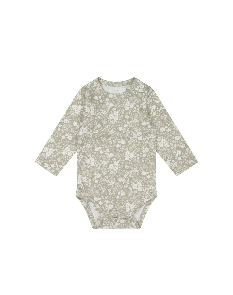 Organic Cotton Long Sleeve Bodysuit | Pansy Floral Mist