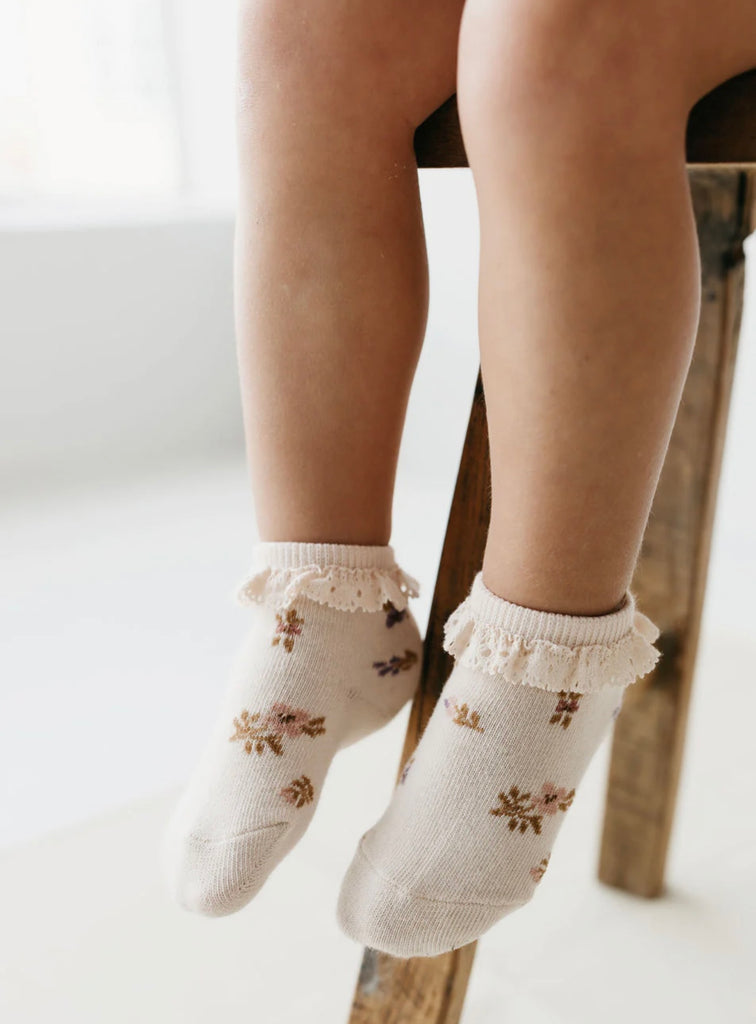 Jacquard Floral Ankle Sock | Goldie Whisper Pink