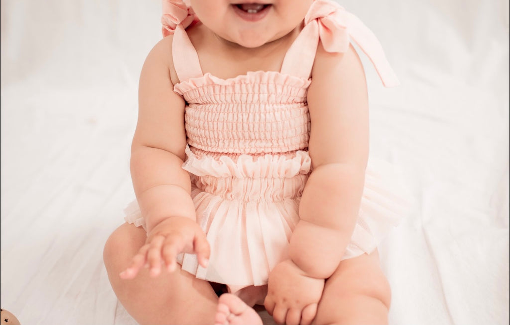 India and Grace Shirred Tutu Romper | Ballet Pink