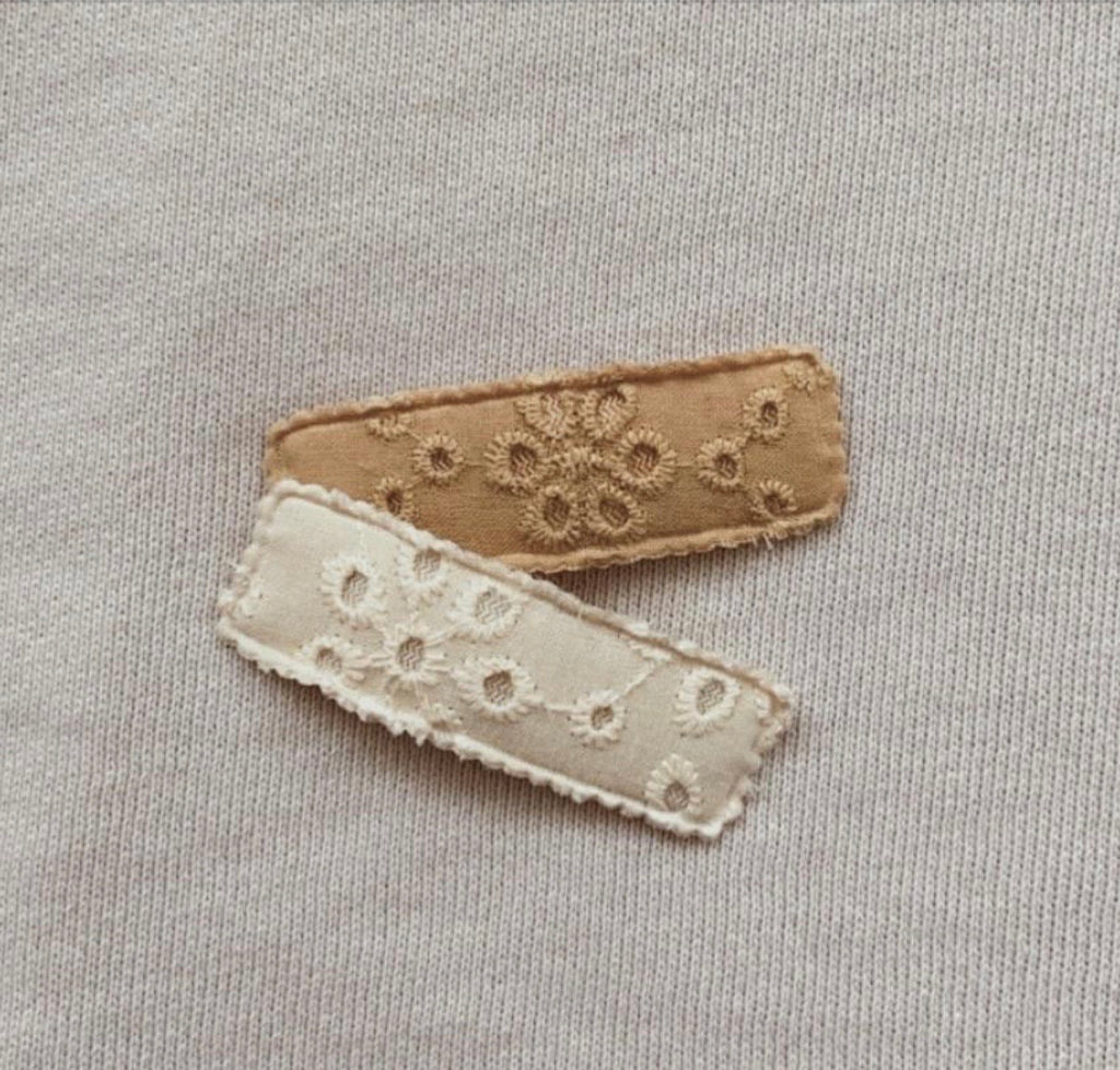 Mustard and Beige Broderie Clip Set - Mae and Rae