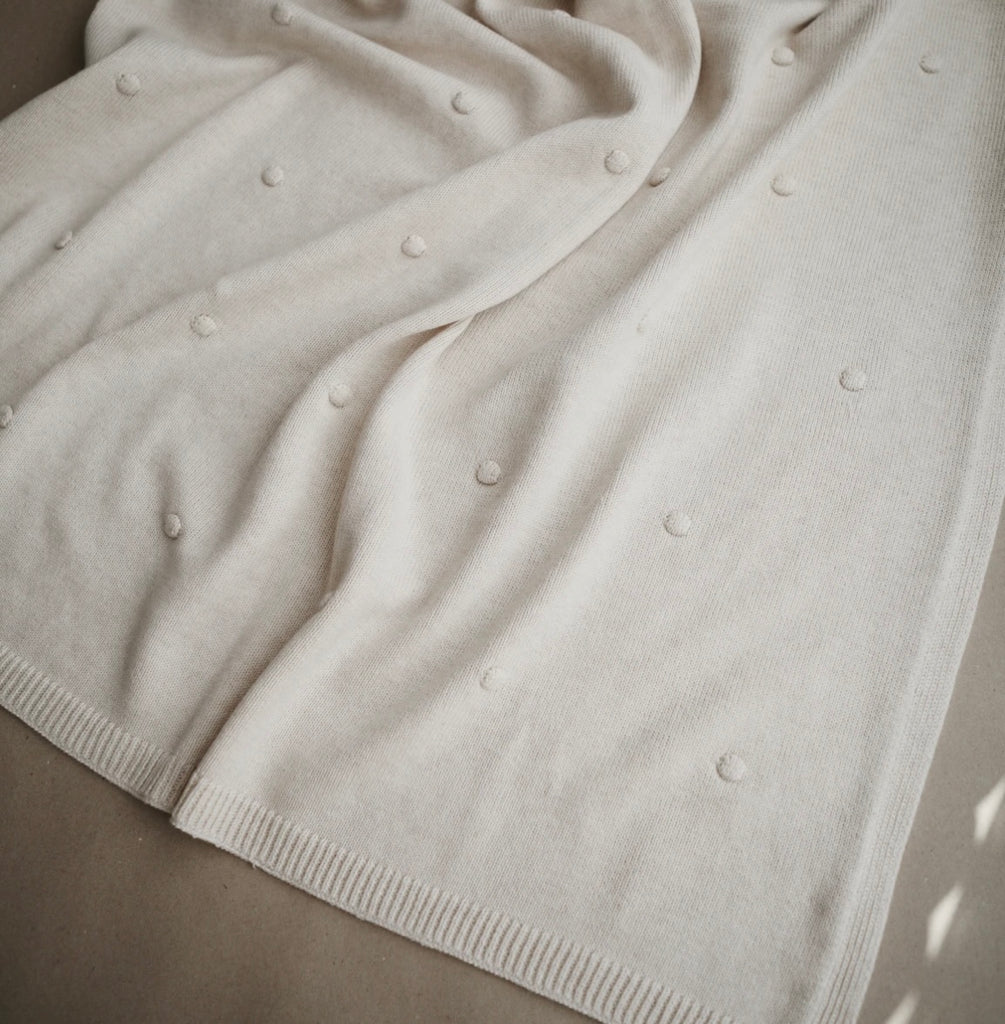 Mushie Knitted Textured Dots Baby Blanket | Off White Melange