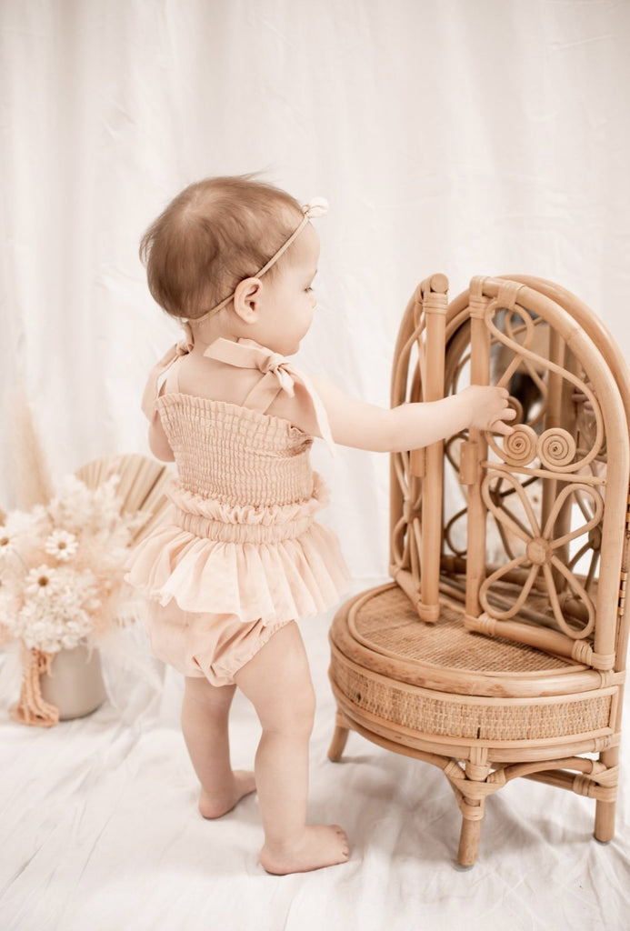 India and Grace Shirred Tutu Romper | Ballet Pink