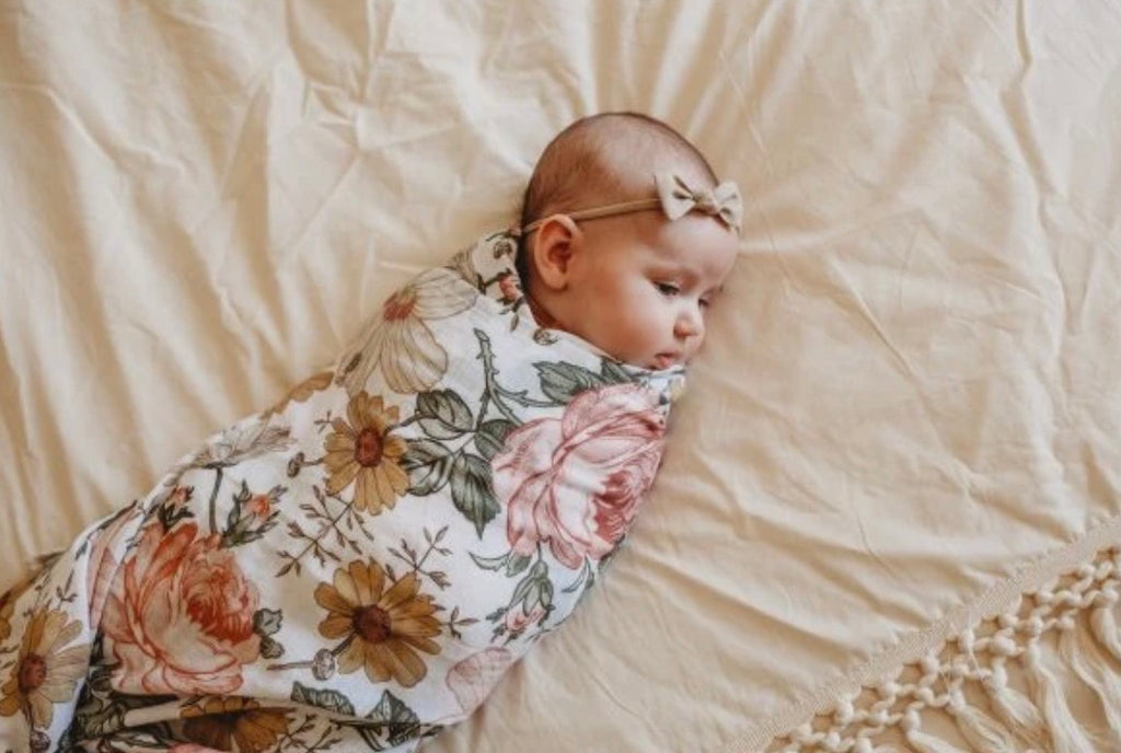 Muslin Swaddle in Garden Floral - White
