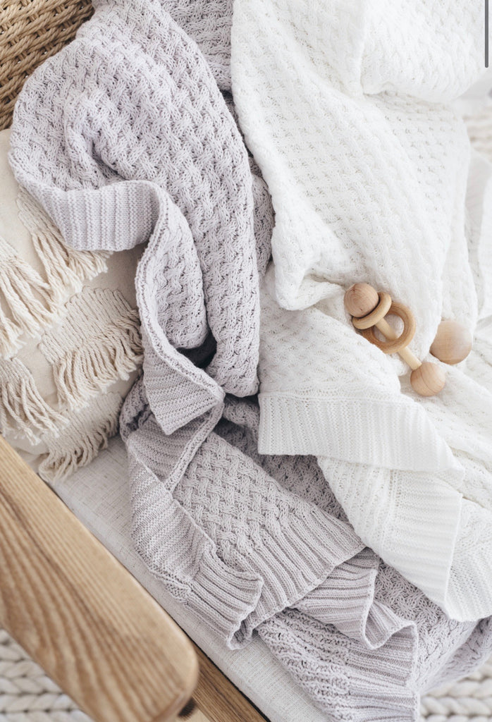 Diamond Knit Blanket - Warm Grey