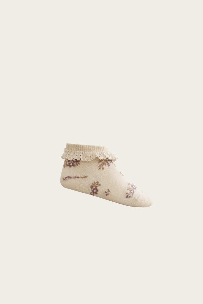 Frill Ankle Sock | Daisy Garden Taupe