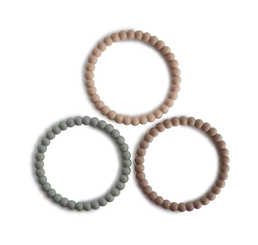 Mushie Silicone Pearl Teether Bracelets | Clary Sage/Tuscany/Desert Sand