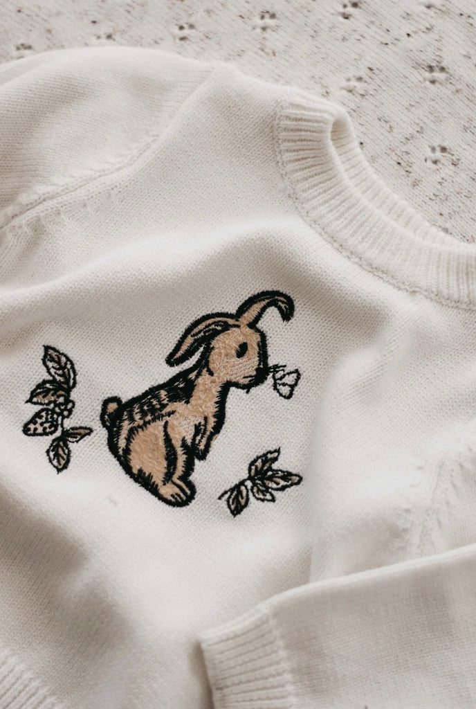 White Embroidery BunnyJumper