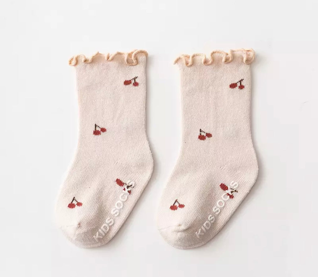 Cream Cherry Organic Cotton Frill Socks
