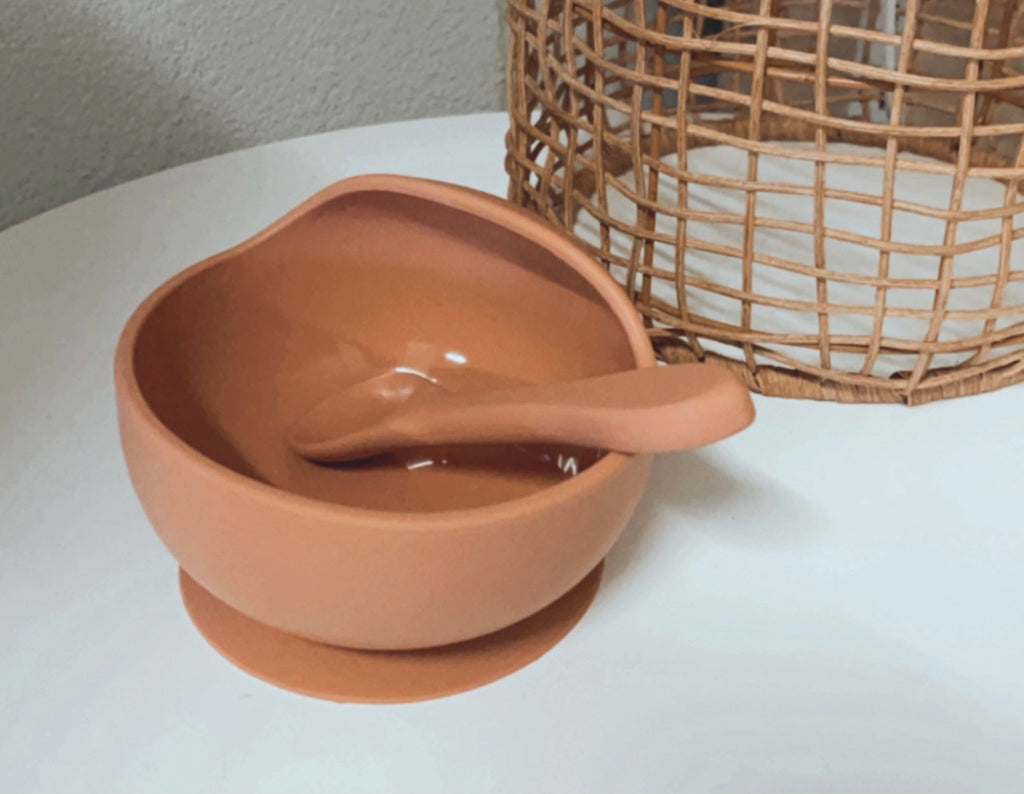 Silicone Bowl and Spoon Set - Clay