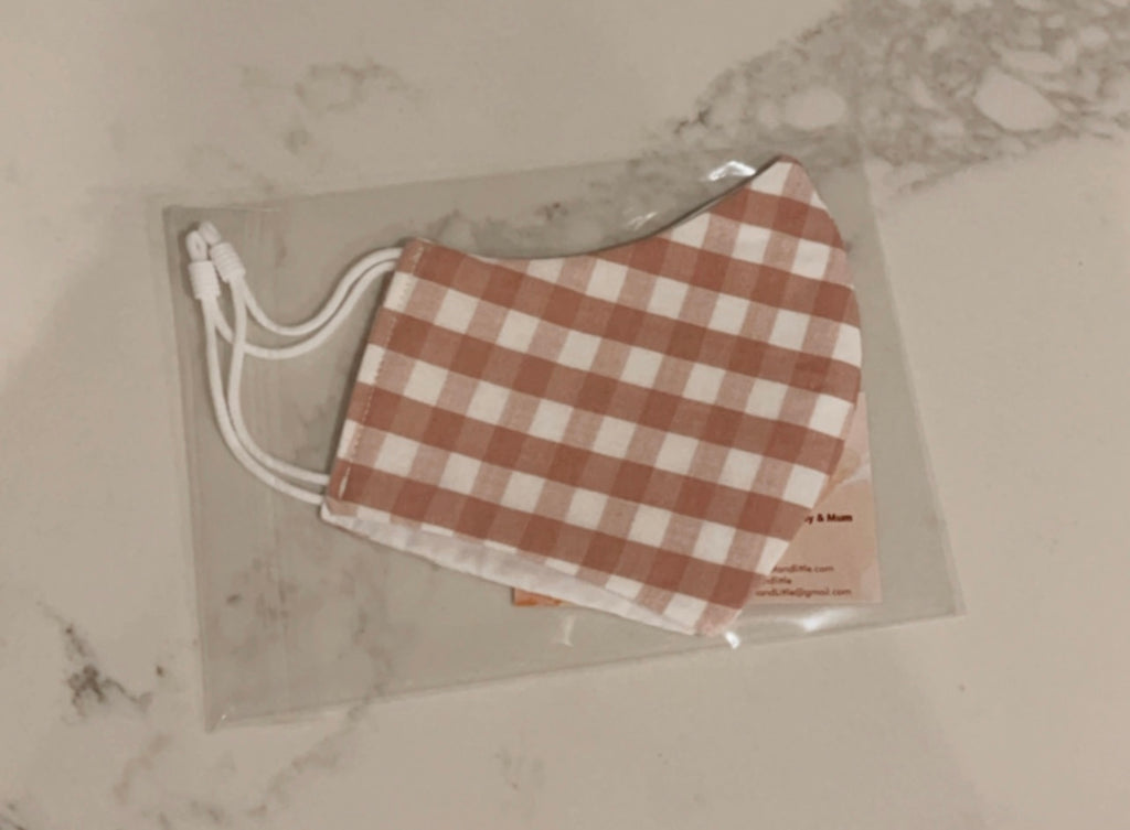 Adult 3 Layer Face Mask - Pink Gingham