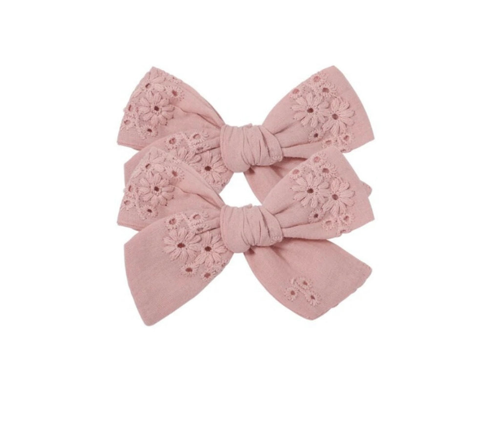 Bow Clips | Pink Embroidery