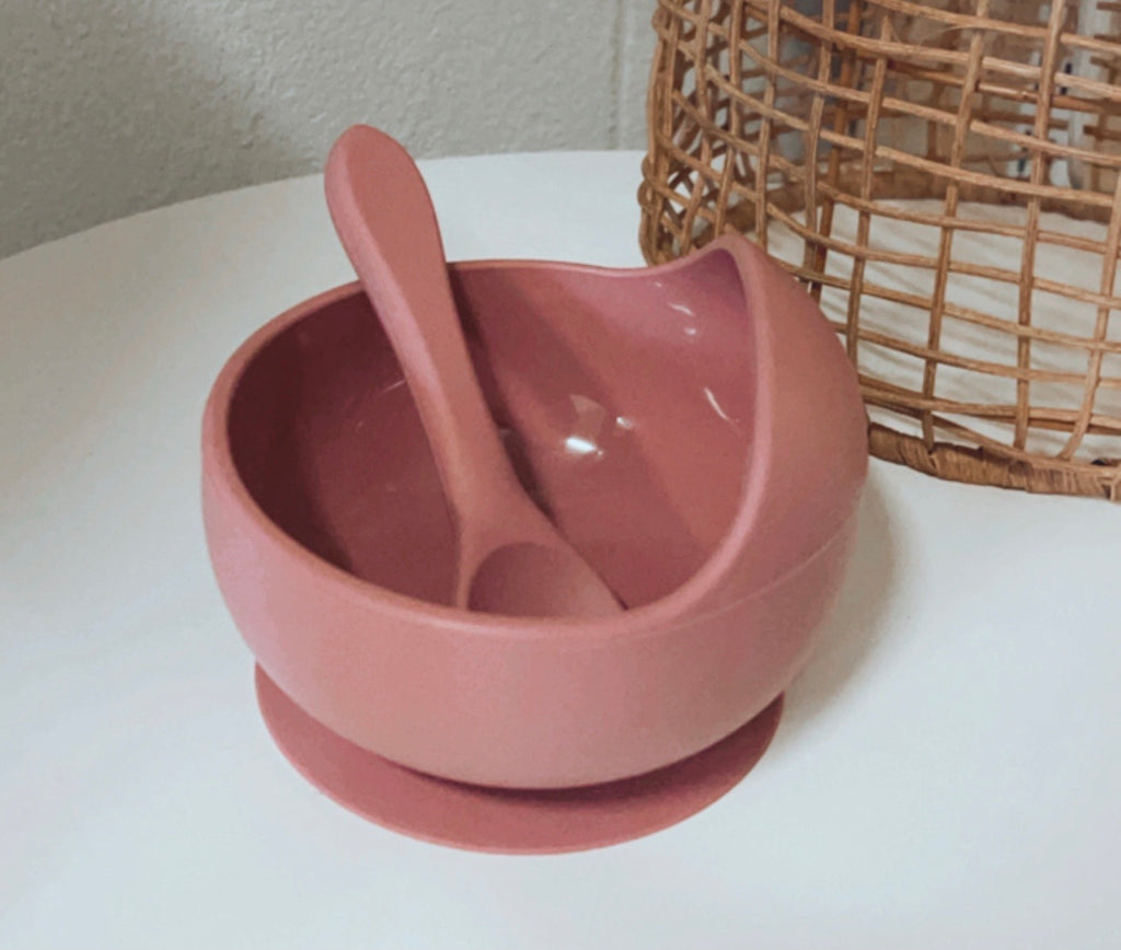 Silicone Bowl and Spoon Set - Dusky Rose