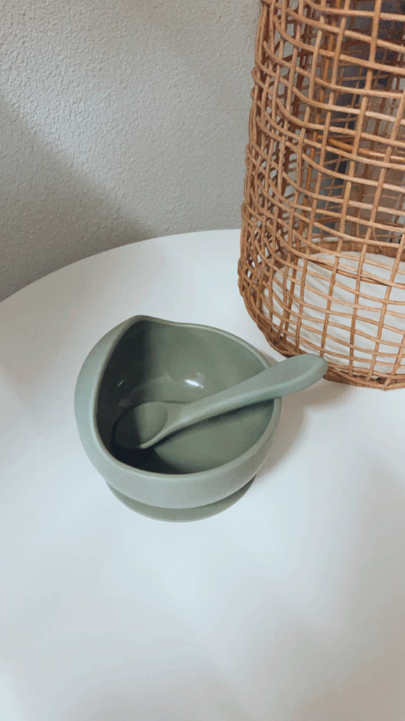 Silicone Bowl and Spoon Set - Sage