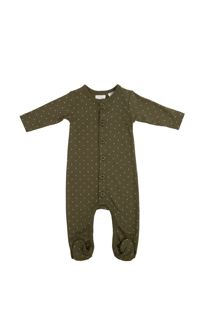 Organic Cotton Button One Piece | Tiny Dots Olive