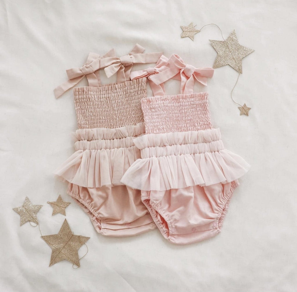 India and Grace Shirred Tutu Romper | Ballet Pink