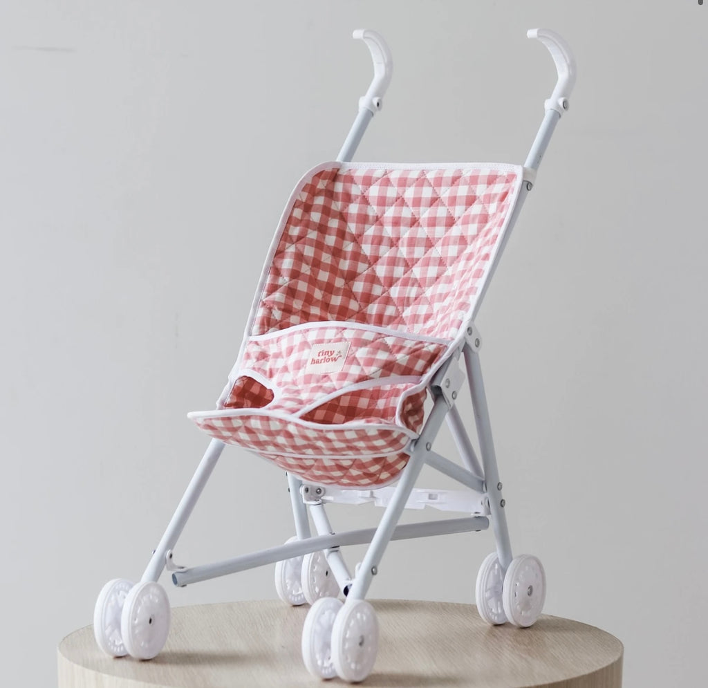 Tiny Harlow Doll Stroller in Pink Gingham
