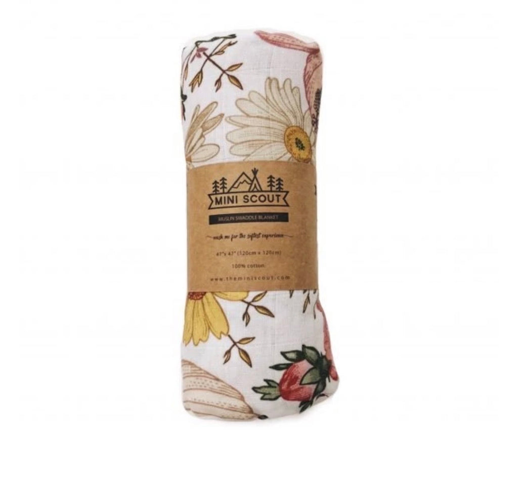 Muslin Swaddle in Garden Floral - White