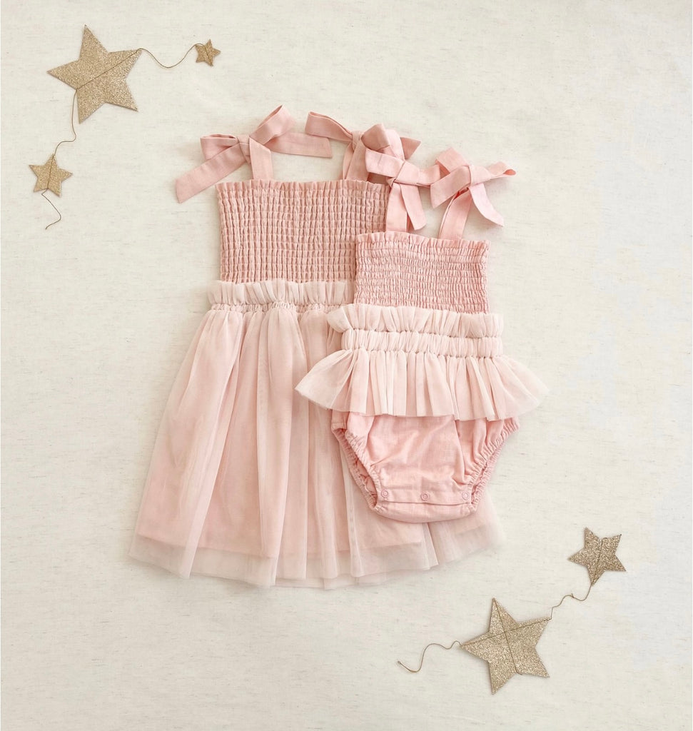 India and Grace Shirred Tutu Romper | Ballet Pink